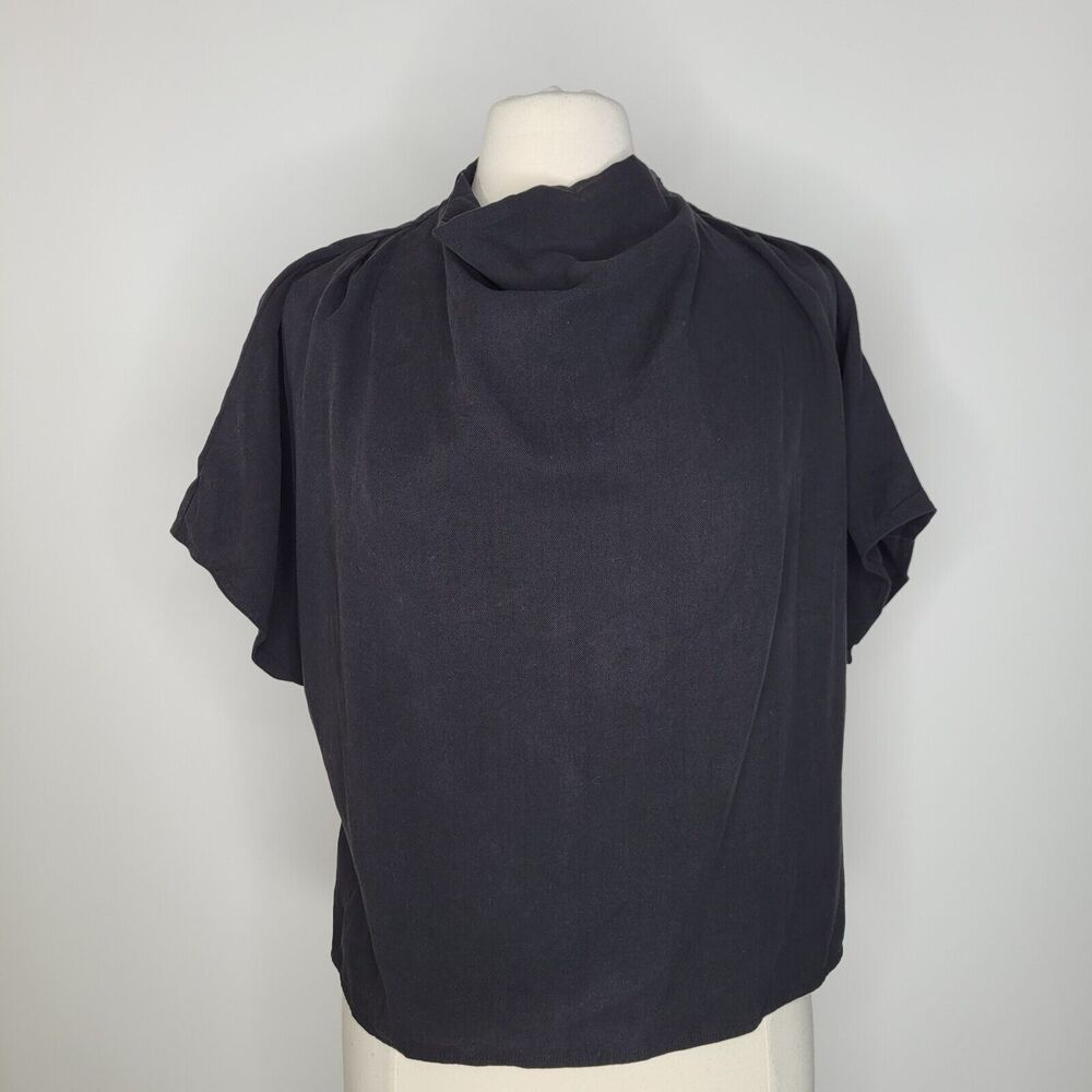 Everlane Black Draped Short-Sleeve Blouse